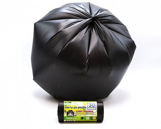 Мешки для мусора 30 л, 20 мкм, черные, ПСД, прочные (в рулоне 20 шт, 50х60 см) Мирпак - Вид 2